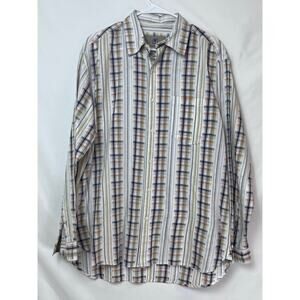 Territory Ahead Men's L White/Blue Striped Preppy Casual Button Front Shirt